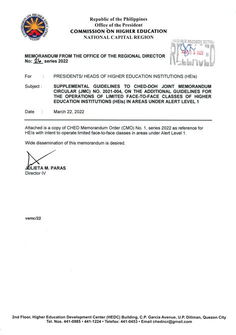 ched.gov.ph region 11|2022 Memorandum From the Regional Director .